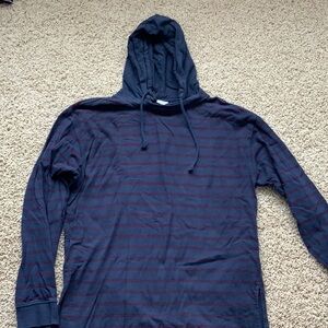 Urban Outfitters Men's Navy and Maroon Striped Hoodie Shirt size Medium